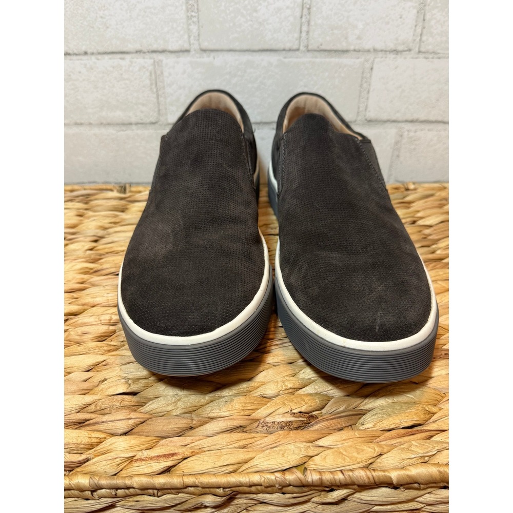Vince Griffith Men Suede Slip On Sneakers Perforated Charcoal Grey Brown Shoes